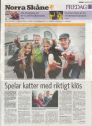 Bild på artikel i Norra Skåne gällande Erika och hennes medverkan i musikalen Cats.